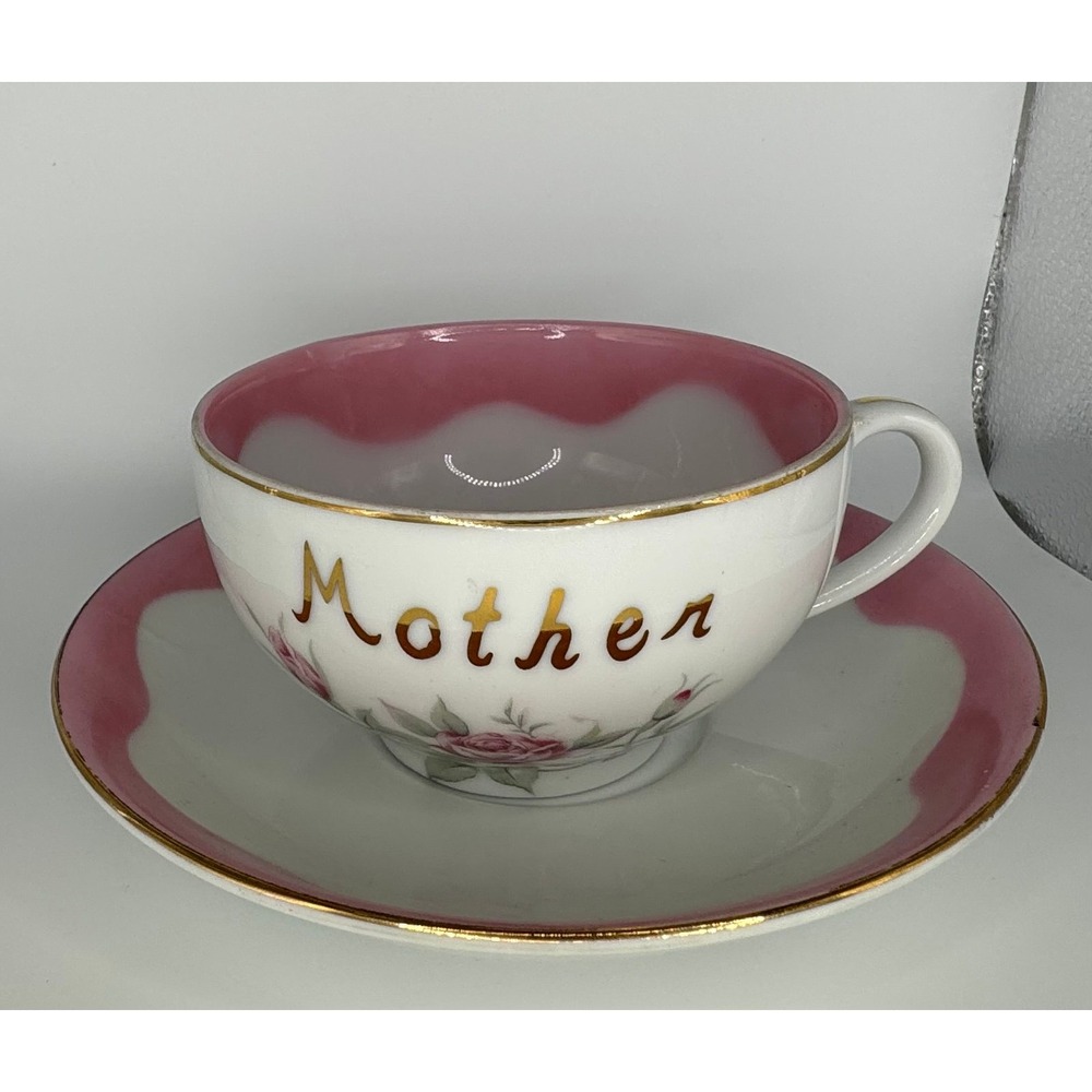 Vintage Lefton China Japan Hand Painted Coffee Mother Oversized Tea Cup & Saucer